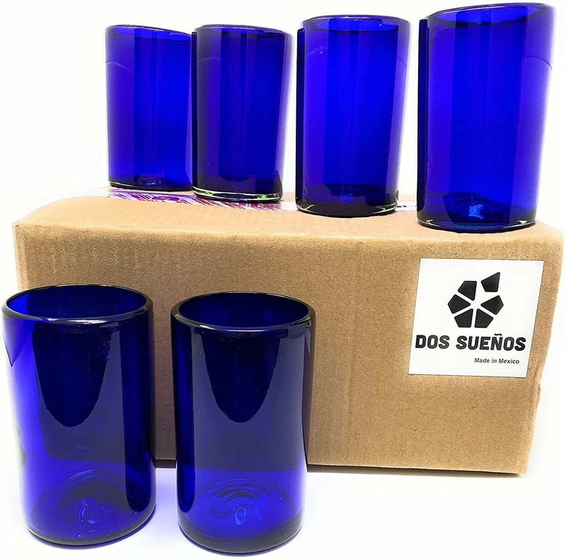 Hand Blown Mexican Drinking Glasses – Set of 6 Cobalt Water Glasses (14 oz each) gallery