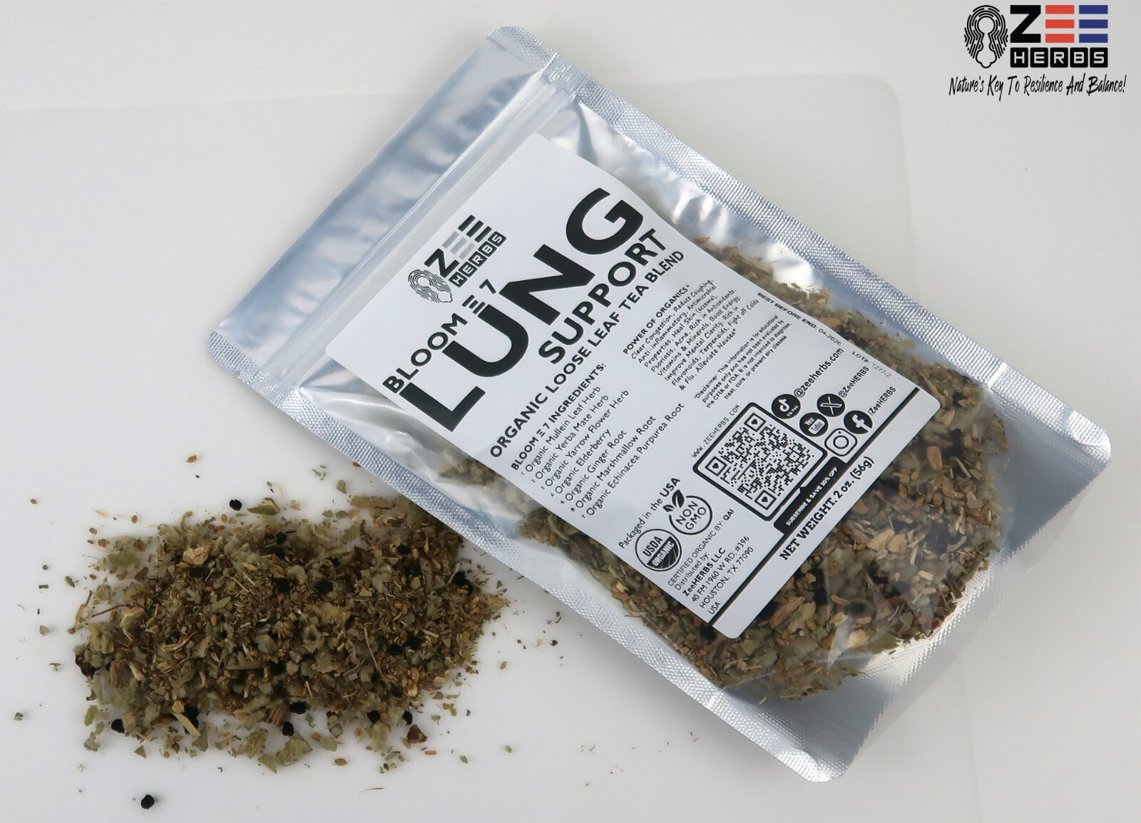 Bloom 7 Lung Support Organic Loose Leaf Tea Blend 2 oz (56g) - ZeeHERBS gallery