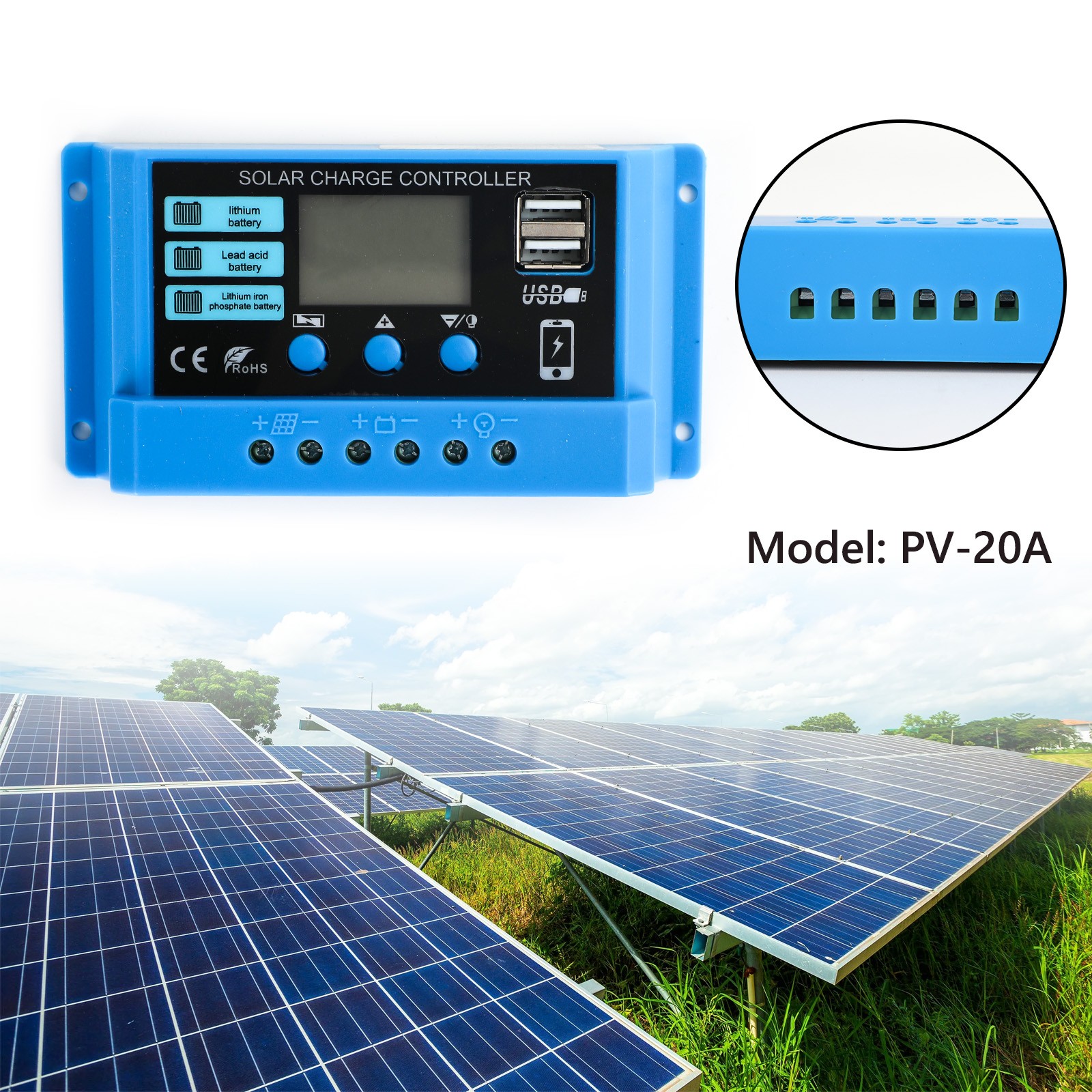 PWM 12V 24V Solar Charge Controller Regulator For Lifepo4 Lead Acid Gel Battery gallery