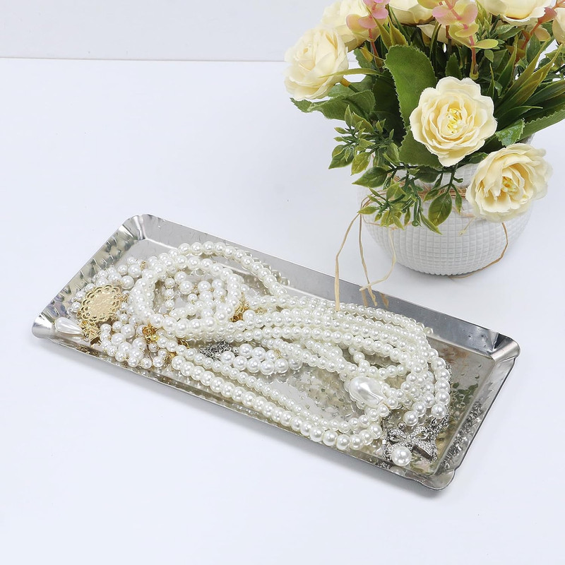 Hammered Rectangular Tray,Stainless Steel Decorative Tray,Silver Serving Trays,S gallery