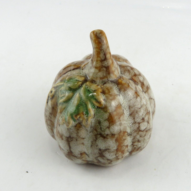 Ceramic Pumpkin w/ Leaf -Brown Speckled Glaze- Fall Seasonal Home Decor 4" Tall gallery