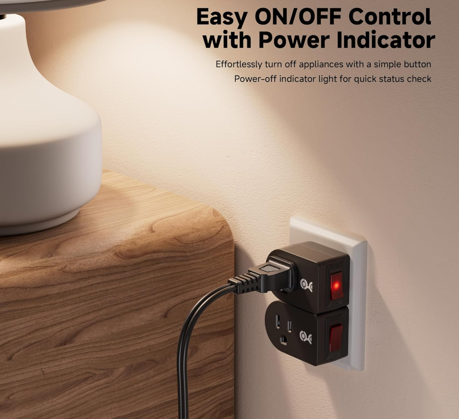 3 Pack Grounded Outlet With ON Off Switch Single Plug In Power Button Black NEW gallery