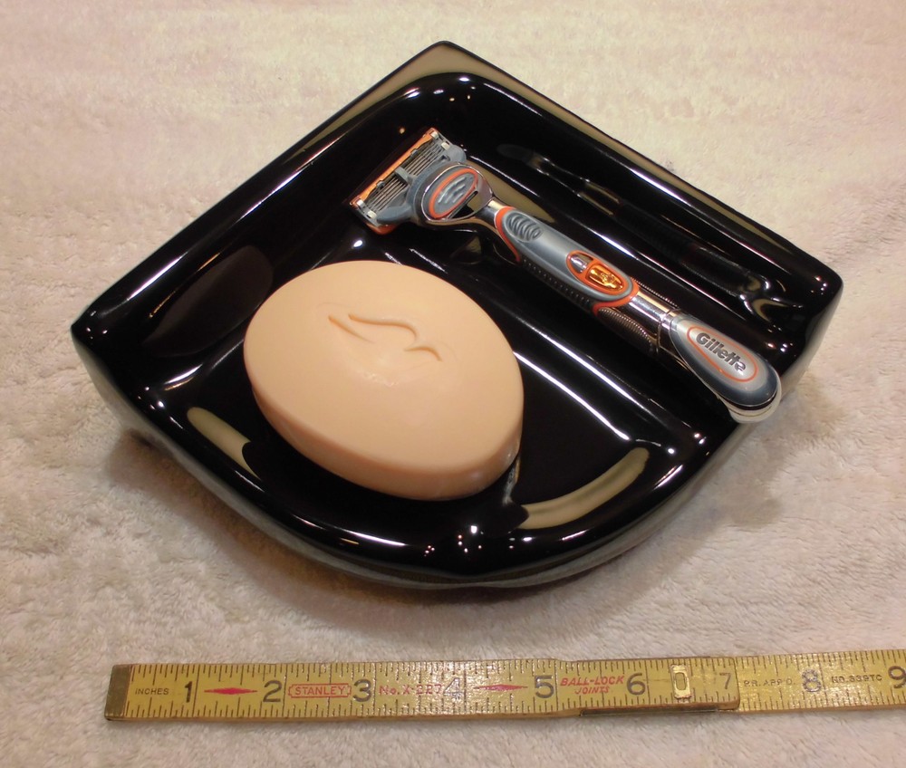 Ceramic *Glossy Black* Reversible Corner Bath-Shower Soap Dish-Shelf-Tray 7" NEW