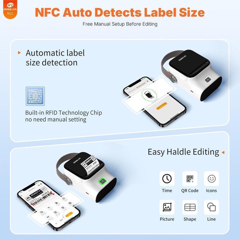 Rongta Bluetooth Label Maker Machine with Tape, Thermal Label Printer for Office gallery