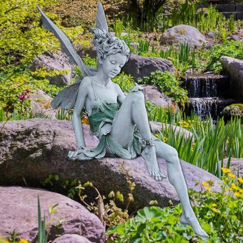 Miniature Sitting Fairy Elf Statue Yard Craft Landscaping Garden Home Decor gallery