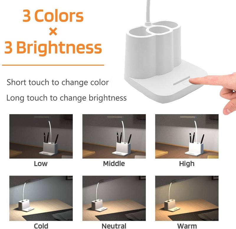 Dimmable LED Desk Light Touch Sensor Table Bedside Reading Lamp USB Rechargeable gallery