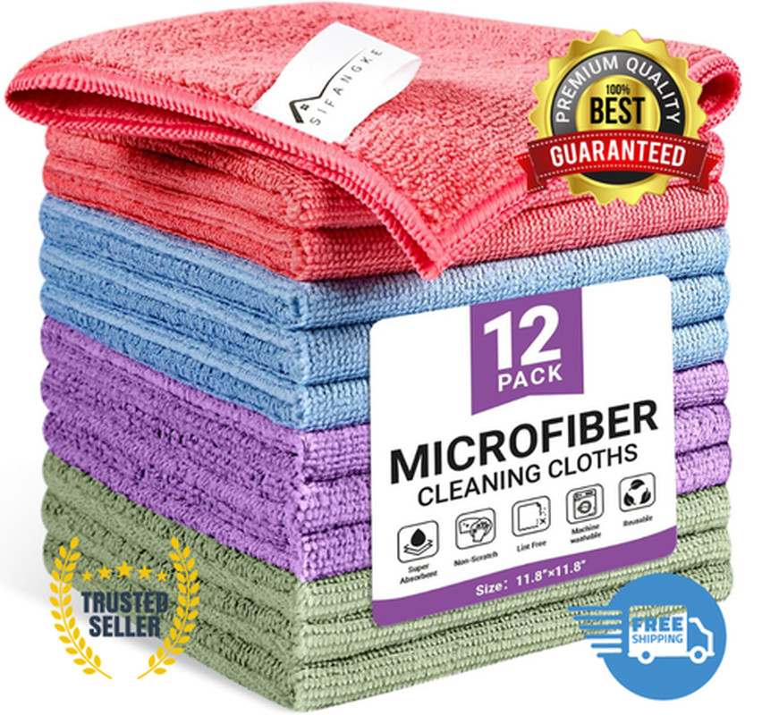 Microfiber Cleaning Cloth, 12 Pack Assorted Color Cleaning Rags for Housekeeping gallery