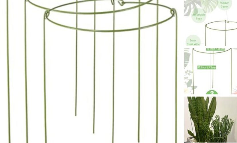 3 Pack Plant Support Stakes, Adjustable Plant Ring Cages 10" Wide x 17" High