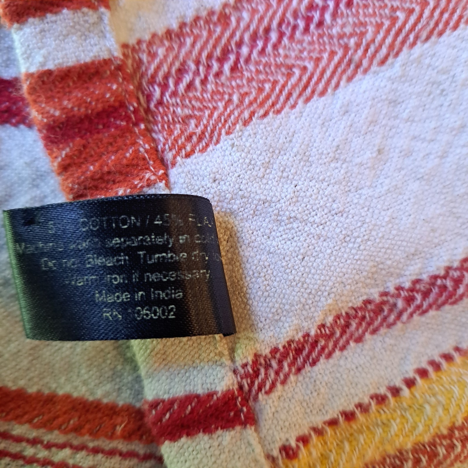 Max Studio Tablecloth Stripe White Red Orange Yellow Green 50"x75" Cotton& Flax gallery