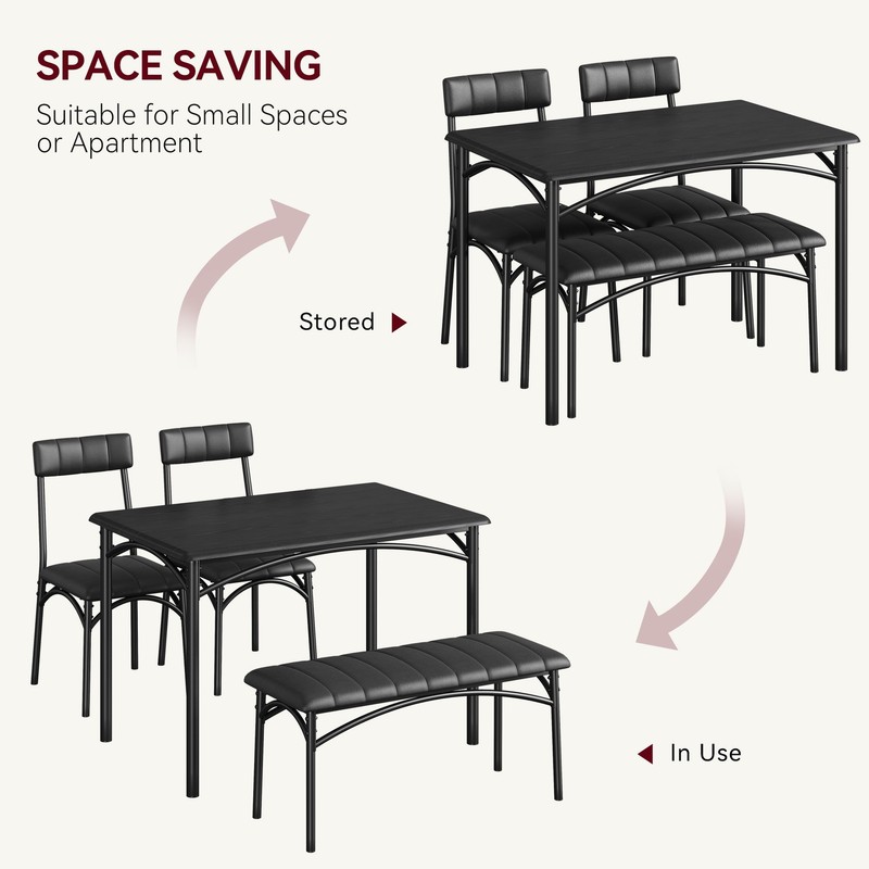 Dining Table Set for 4, Wood Kitchen Table with Upholstered Chairs and Bench gallery