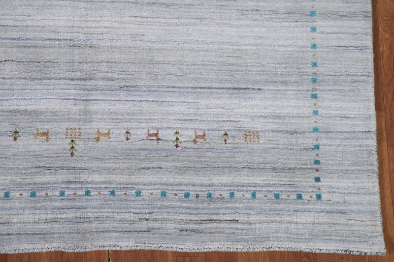 Bordered Little Animal Design Wool Gabbeh Area Rug 5'x8' Hand-knotted Carpet gallery
