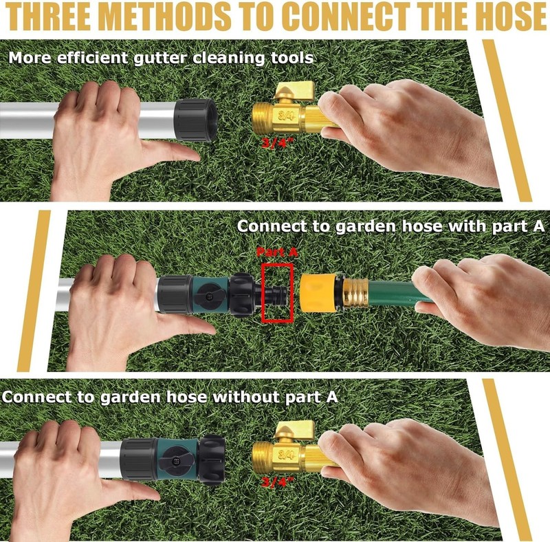 24FT Reach Gutter Cleaning Tools from The Ground, Telescopic Rain Gutter Cleaner gallery