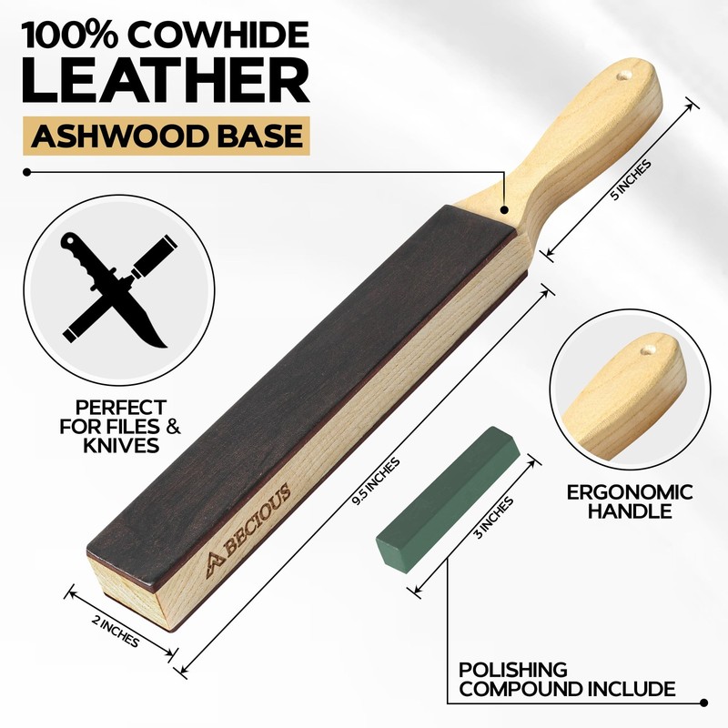 3-Pcs Premium Double Sided Paddle Leather Strop Knife Sharpening With Compound gallery