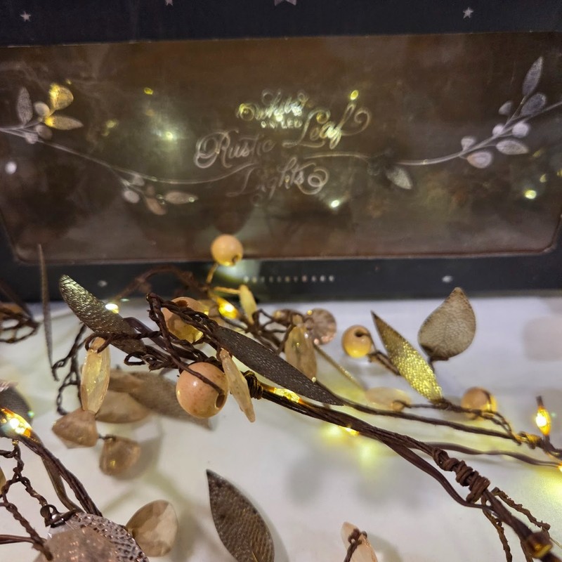 Pottery Barn Rustic Leaf String Lighted Garland 6ft Mini LED Wedding Holiday NIB gallery
