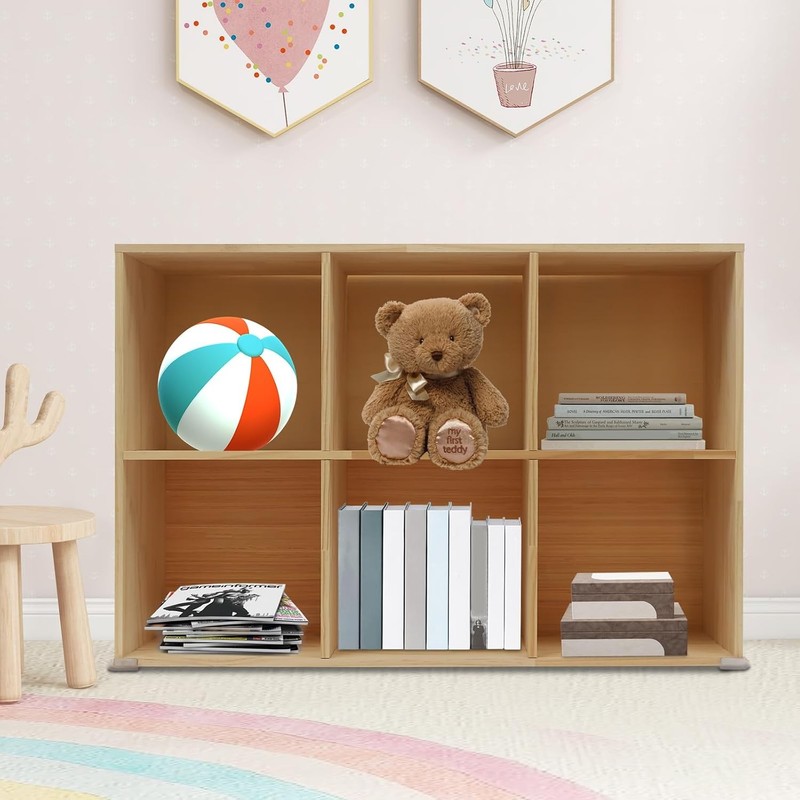 Solid Wood Bookcase 6-Cube Shelf, Convertible Vertical/Horizontal Storage Unit, gallery
