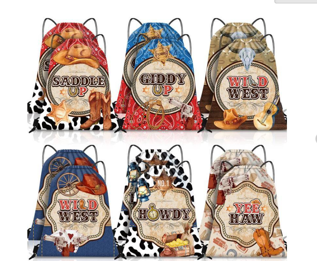 24 Pcs Cowboy Western Bag Drawstring Boot Hat Bags Cowgirl Wild Rodeo Backpac... gallery