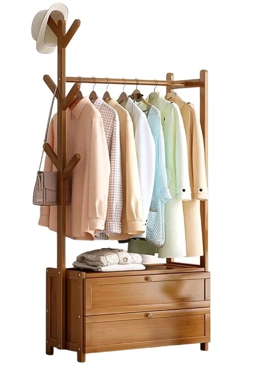 Wooden Clothes Rack, Clothing Rack with Shelf and Hook, Garment Rack with... gallery
