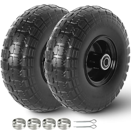 (2 Pack) Tire and Wheel, 10-Inches Solid Tires for 4.10/3.50-4 Flat Free Black gallery