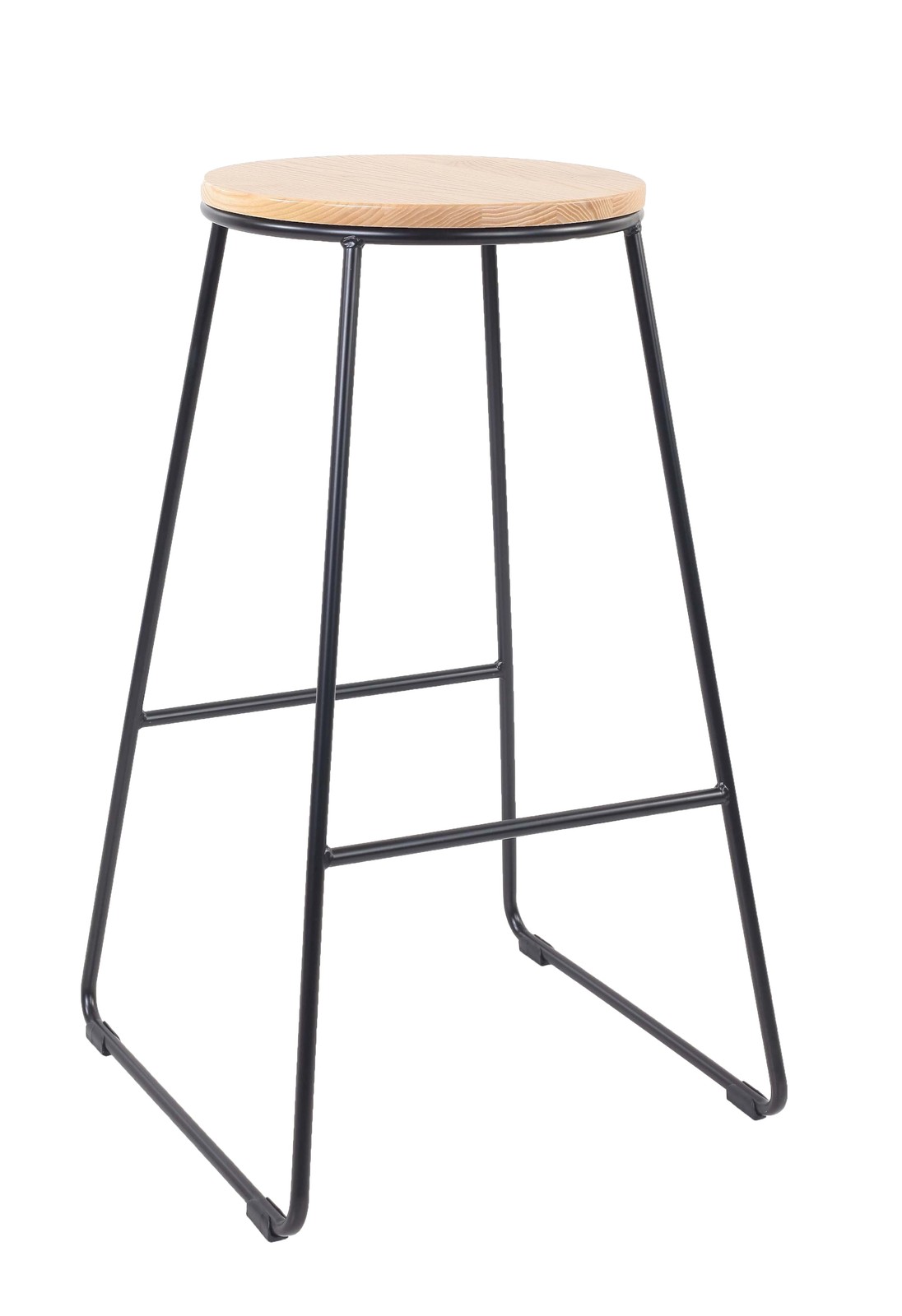 28"H Backless Stool Black Metal Base with Natural Wood Seat gallery