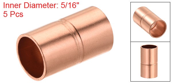 5pack Straight Copper Coupling Fittings 5/16 Inch ID Welding Joint for HVAC gallery