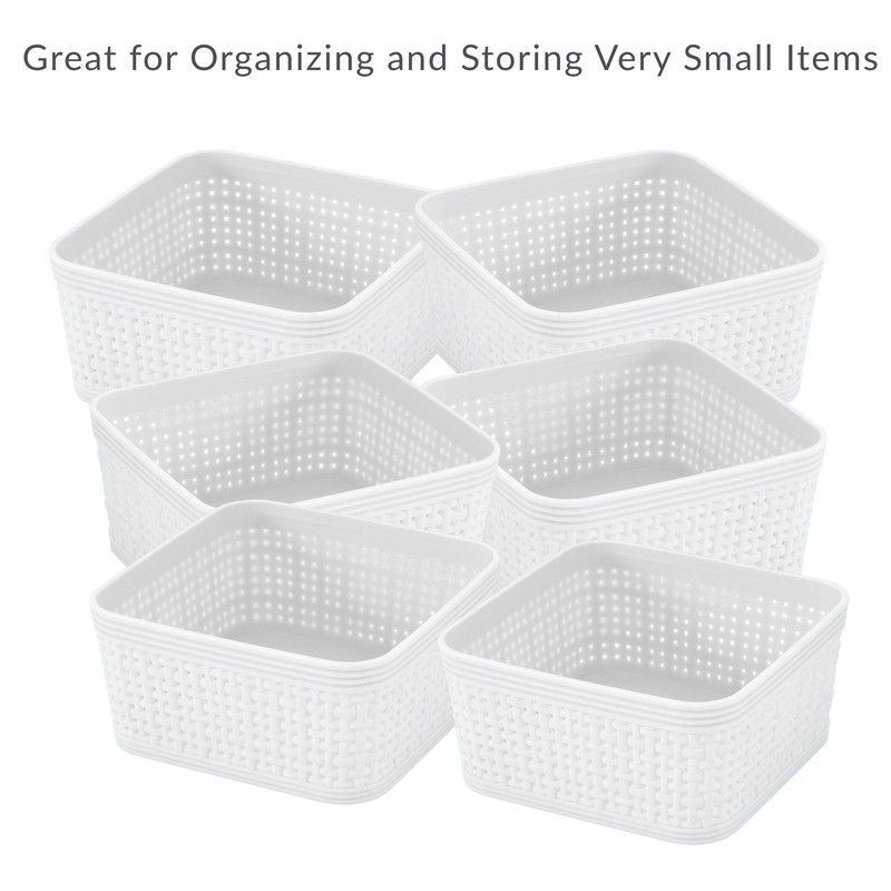 Simplify 6 Pack Plastic Organizing Storage Basket Set, White gallery