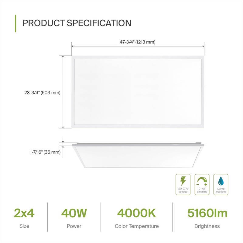 ASD 2 Pack 2x4 LED Flat Panel Light - 40W UL DLC | 5160LM 4000K 2 Pack, White gallery
