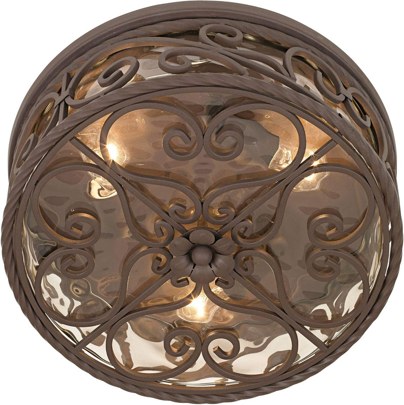 Rustic 15" Outdoor Ceiling Light Fixture - Dark Walnut & Water Glass gallery