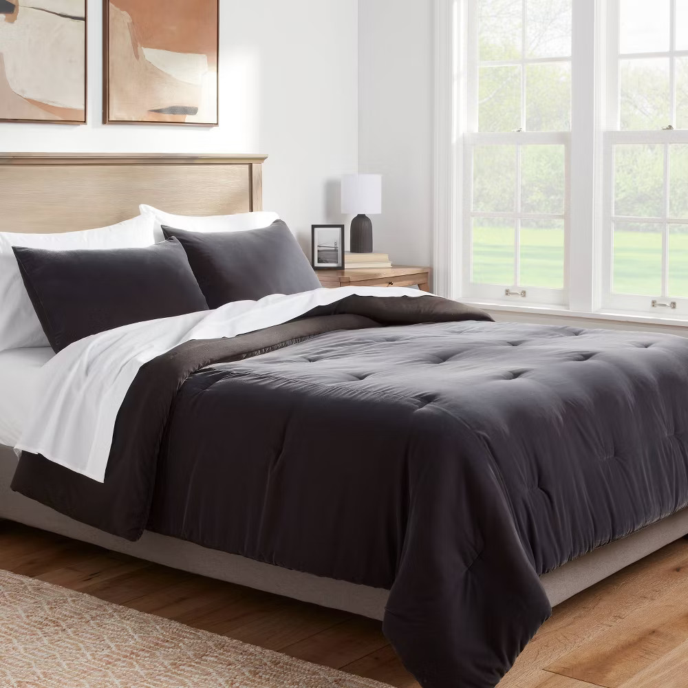 King Lustrous Velvet Comforter & Sham Set Black - Threshold gallery