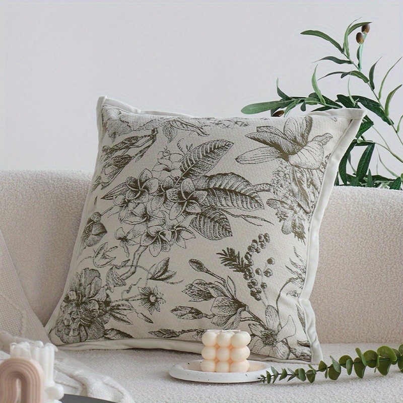Vintage Olive Botanical Chevron Piped Edge Cushion Cover French Farmhouse Sofa gallery