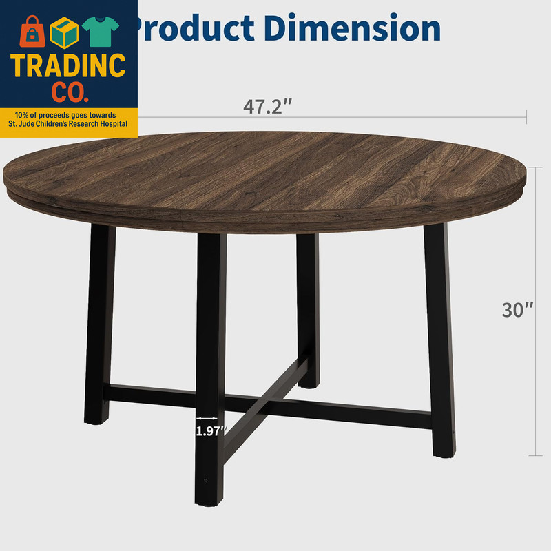 47" round Dining Table for 4, Kitchen Dining Room Table with Sturdy Metal Frame, gallery