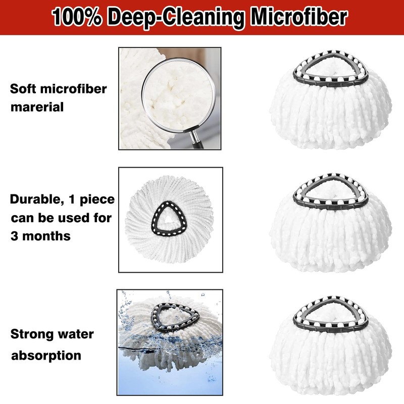 Microfiber Spin Mop Refill For Triangle Spin Mop, 360 Degree Replacement Heads gallery