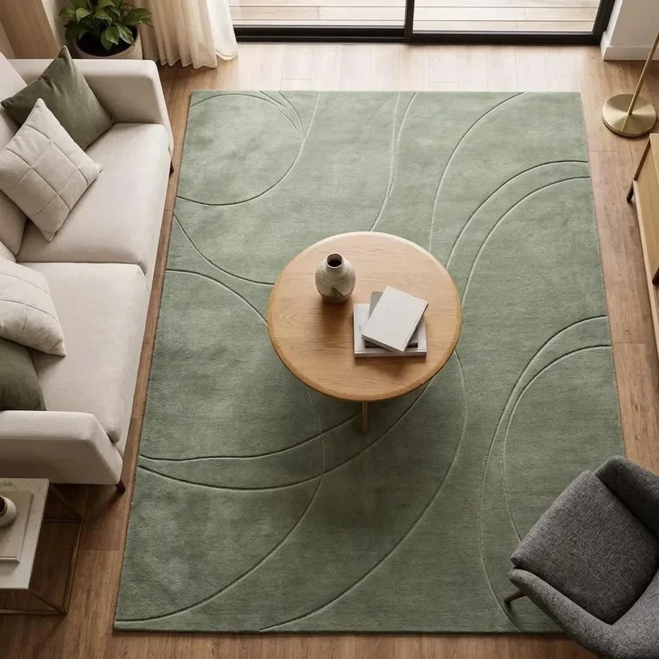 Sage Green Wool Area Rug – Hand Tufted Modern Abstract for Living Room Carpet gallery