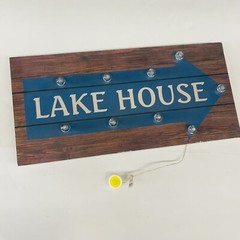 18×9 in Lake House Reactangle SIGN ARROW Light Up Marquee Wooden Yellow Light