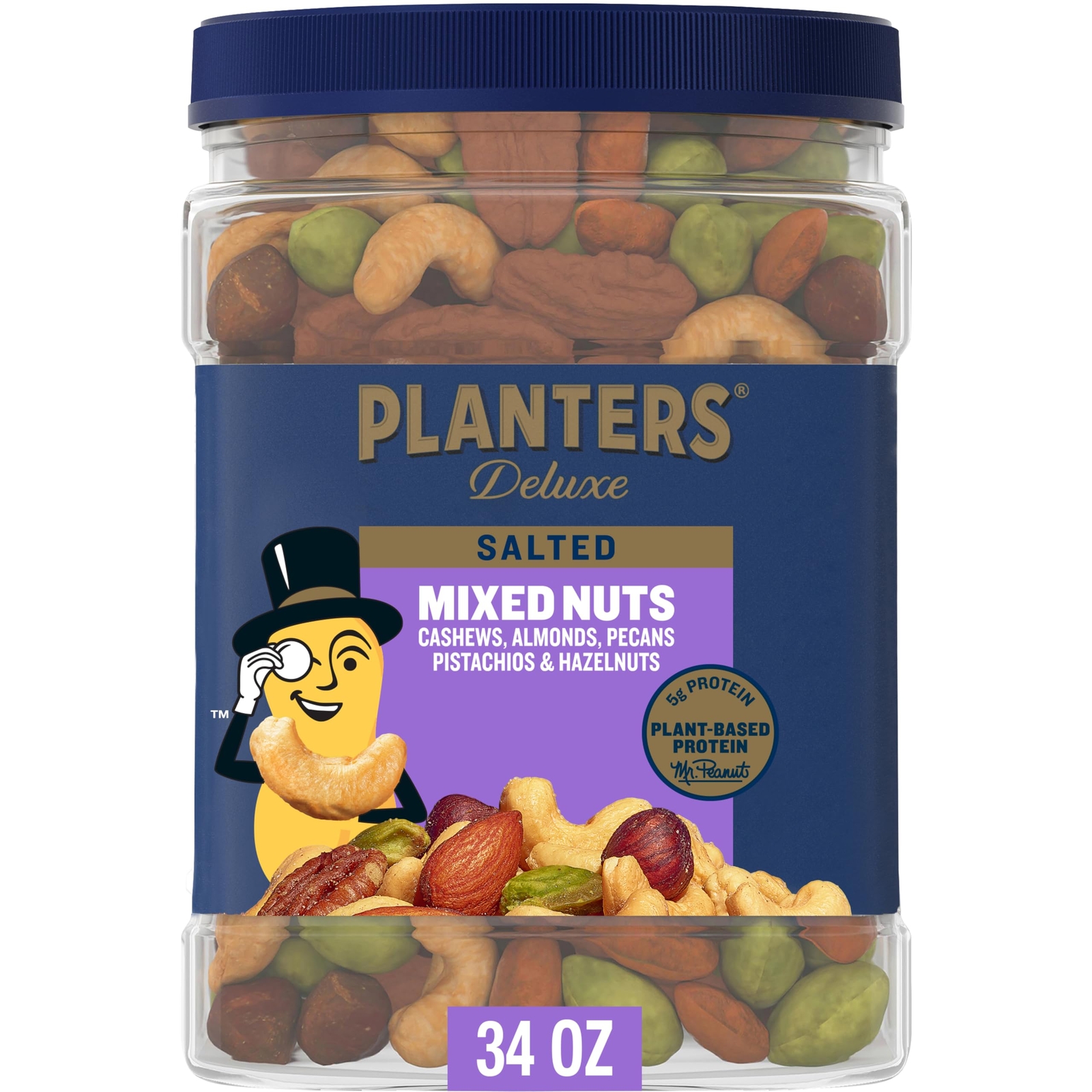 PLANTERS Deluxe Salted Mixed Nuts 34oz Roasted Cashews Almonds Pecans Pistachios gallery