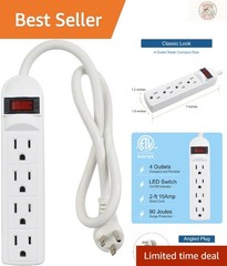 Compact 4-Outlet Surge Protector with 90 Joules & Portable Flat Plug Design