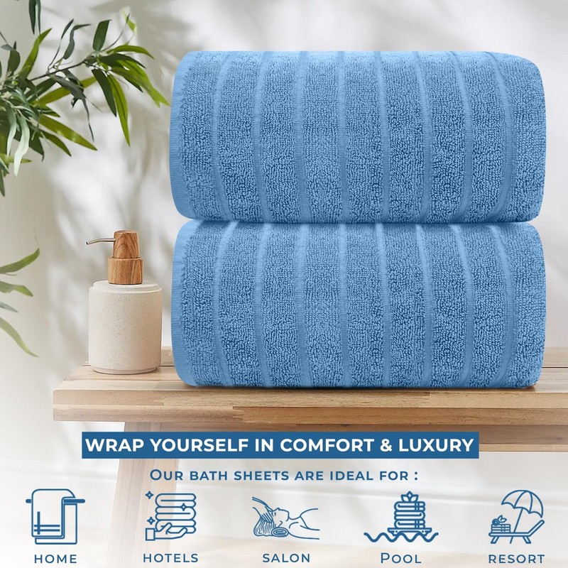 Bath Sheet 2 Pack Medium Blue 35x70 Inch Ribbed Luxury Cotton Large Towel Art gallery