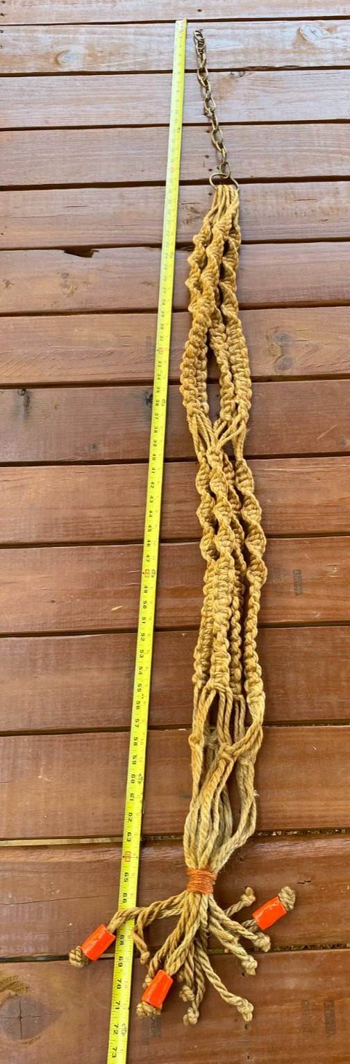 Vintage Retro Braided Macrame Plant Hanger Boho Wood Beads 70’s Brown 72 In Long gallery