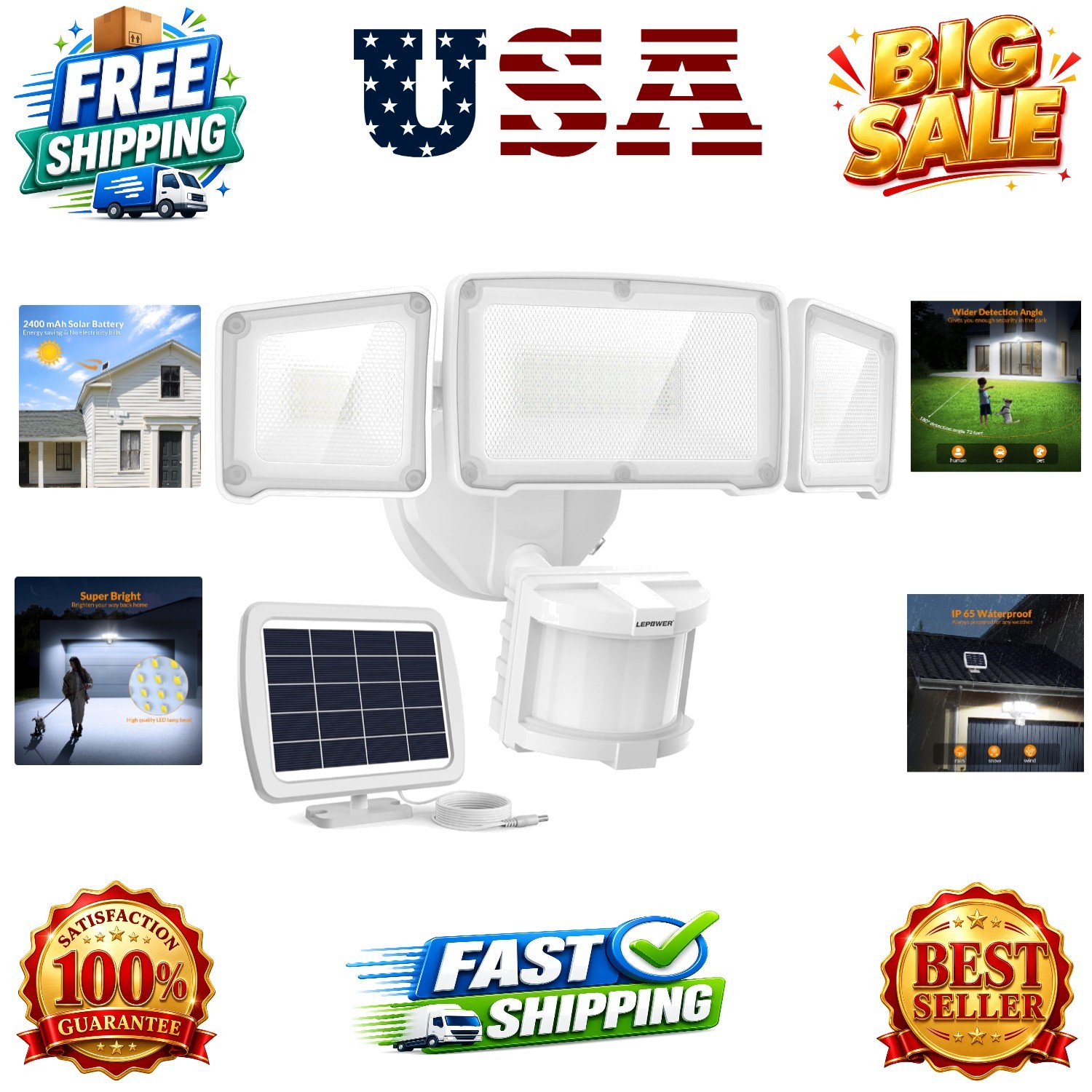 1600LM LED Solar Security Lights Motion Outdoor, Motion Sensor Light, 5500K W... gallery