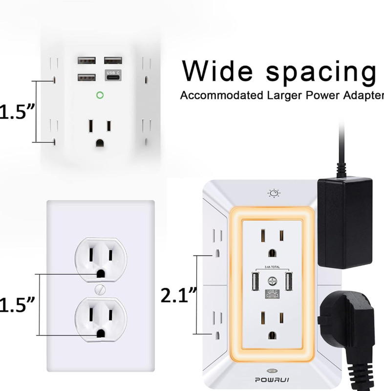 Multi Plug Outlet Surge Protector - POWRUI 6 Outlet Extender with 3 USB Ports... gallery