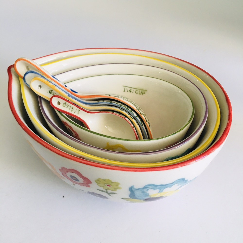 Pier 1 Stacking Ceramic Measuring Cups and Spoons Full Set 8 Pieces