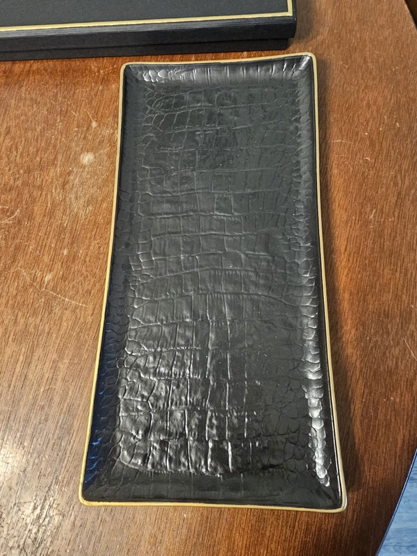 L’Objet Crocodile Rectangular Porcelain Tray 12"x6" 24kt Gold Accent NEW In BOX gallery