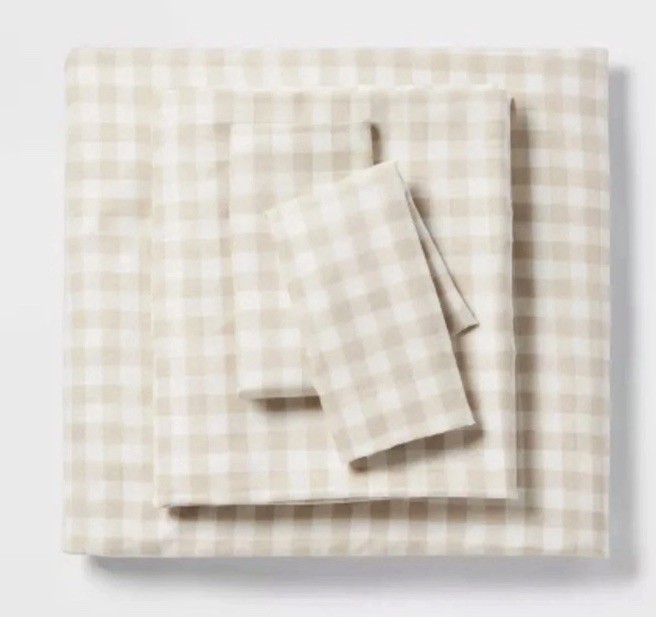 Room Essentials TWIN / XL-TWIN Sheet Set Khaki Gingham Microfiber Soft NWT gallery