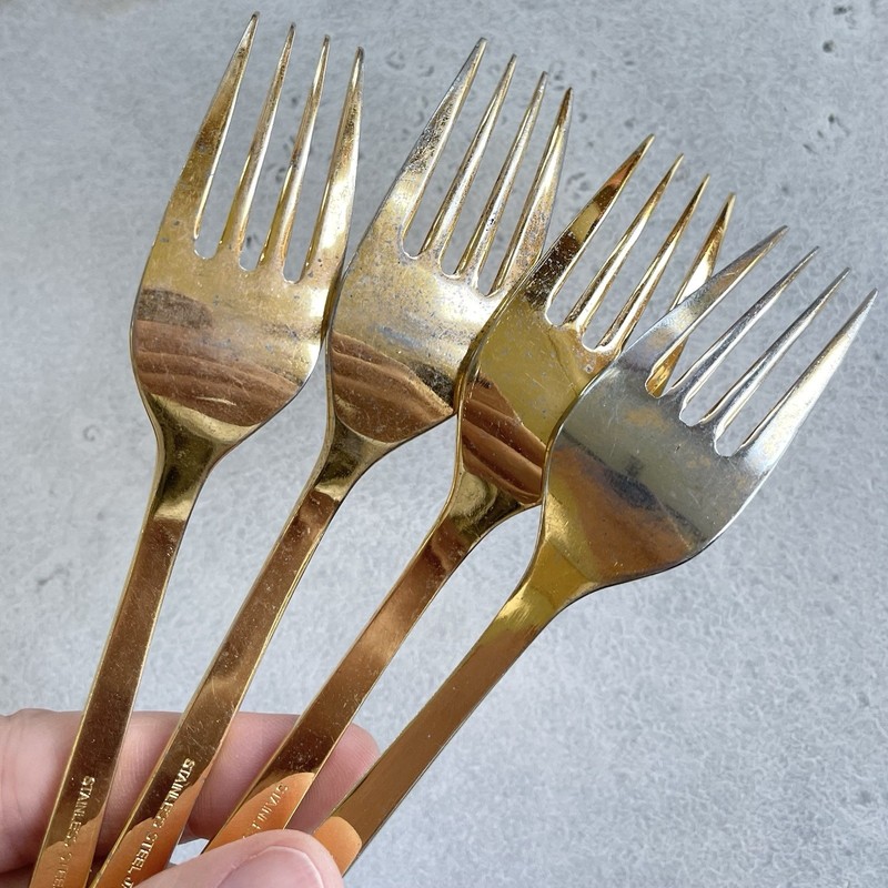 13 Pc Gold Tone Electroplated Stainless Flatware Rose Floral Japan Forks Knives gallery