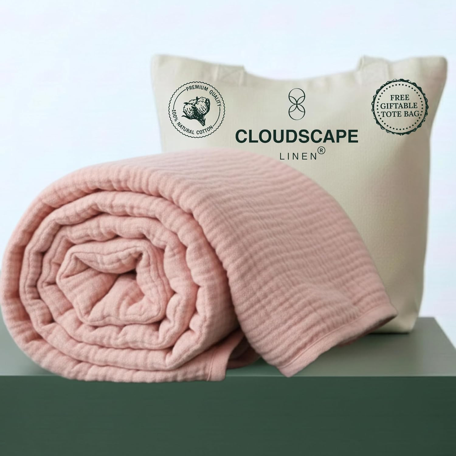 CLOUDSCAPE 4-Layer Cotton Muslin Blanket, King Size, Seashell Pink gallery