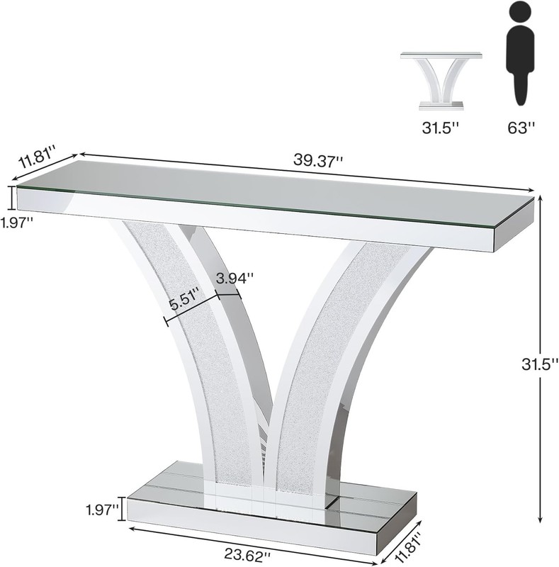 40"Sliver Mirrored Console Table, Modern Entryway Sofa Table with Crystal Frames gallery