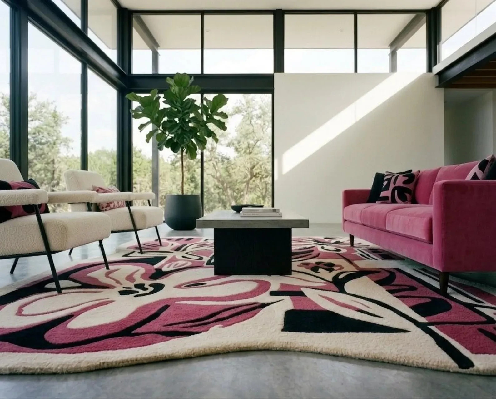 Hand Tufted Wool Rug, Irregular Floral Area Rug, Modern Living Room Decor gallery