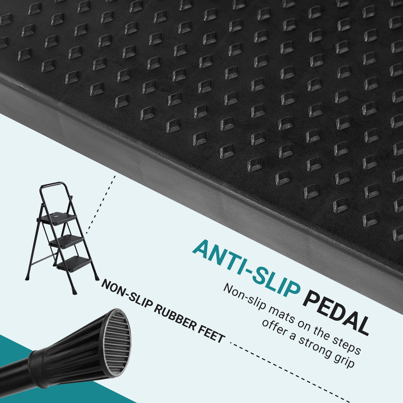 CONCETTA 3 Step Ladder, Folding Step Stool with Anti-Slip Pedal 800lbs Capacity gallery