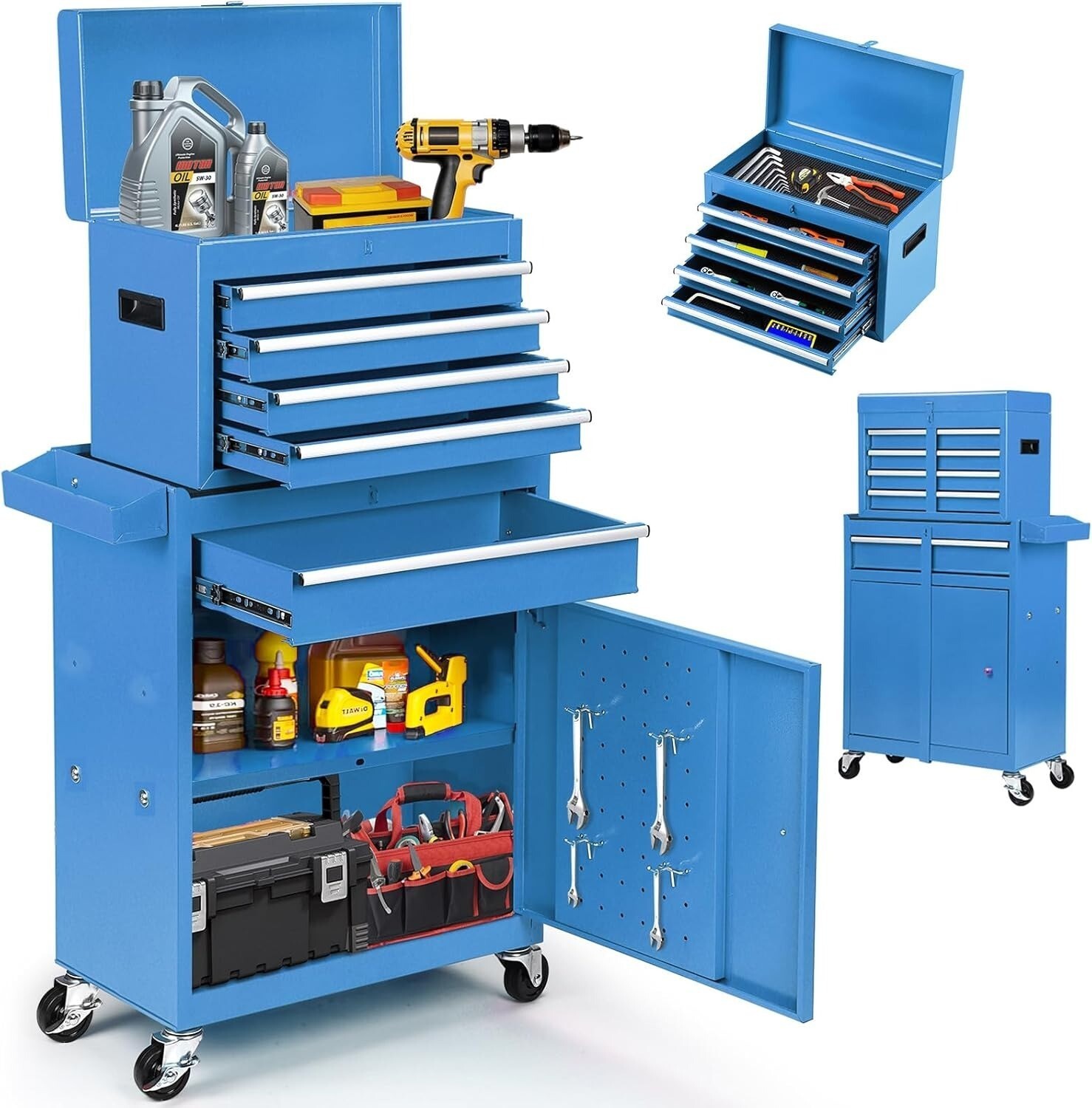 5-Drawer Rolling Tool Chest Lockable Wheel 2 in 1 Detachable Top Box Tool Cart gallery