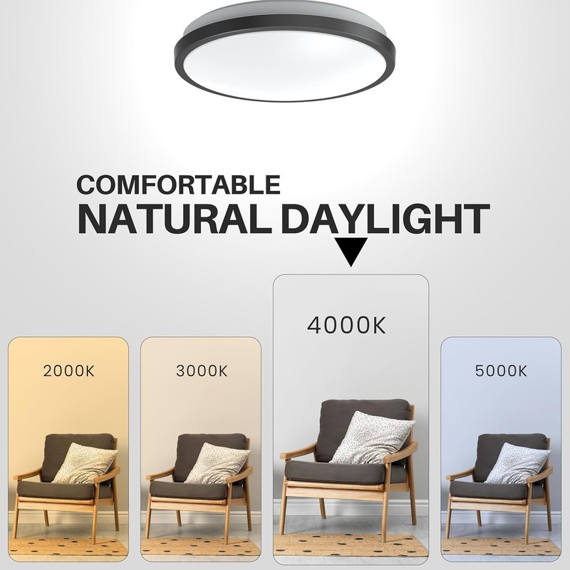 DYMOND 10''Matte Black LED Ceiling Light Flush (4000K Natural Daylight) gallery