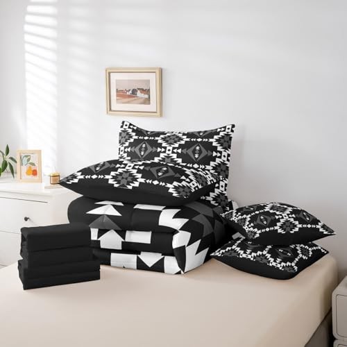 Western Aztec Sheet Sets 7 Piece, Native American Navajo Queen Black Grey White gallery